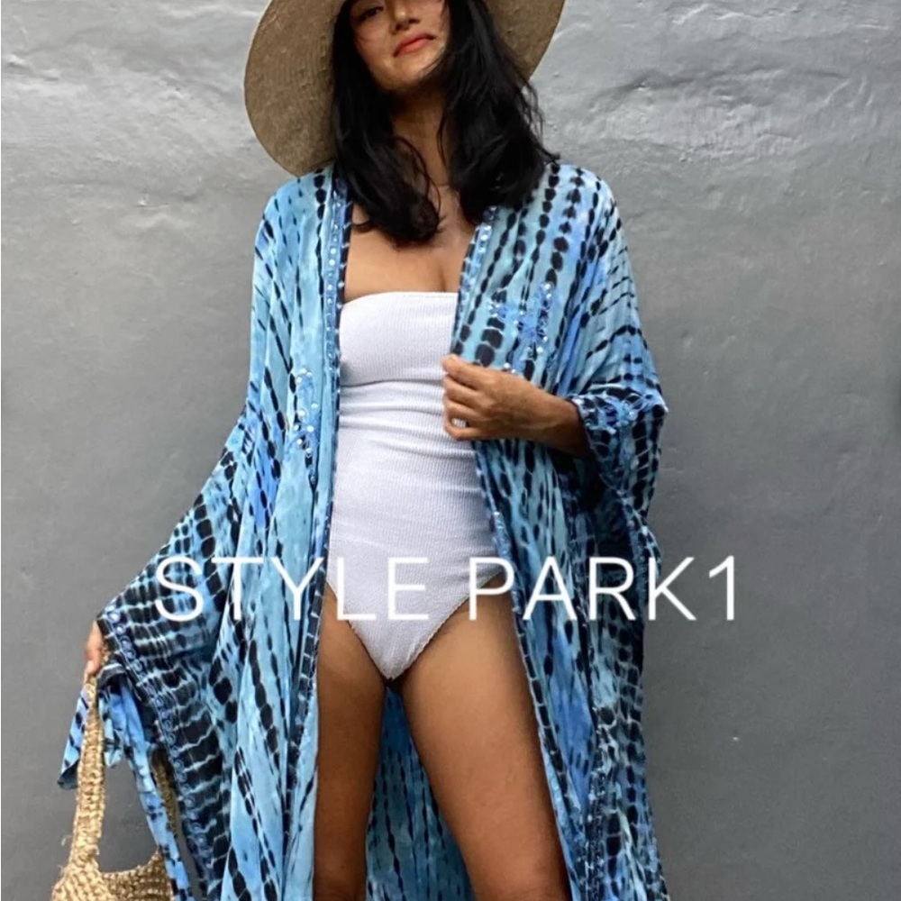 NWOT Style Park1 Blue Tie-Dye Kimono Cover-Up
